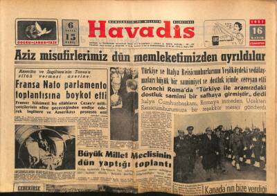 Havadis Gazetesi 16 Kasım 1957 - Fransa Nato Parlamento Toplantısına Boykot Etti GZ83085 - 1