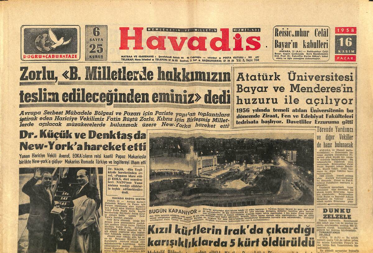 Havadis Gazetesi 16 Kasım 1958 - Kruşçev Berlin'in Abluka Edileceğini Açıkladı - İran Şahının Kardeşi Dün Şehrimizden Geçti GZ149120 - 1