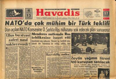 Havadis Gazetesi 17 Aralık 1957 - Zeytin Yağının Litresi 410 Kuruştan Satılacak GZ82897 - 1