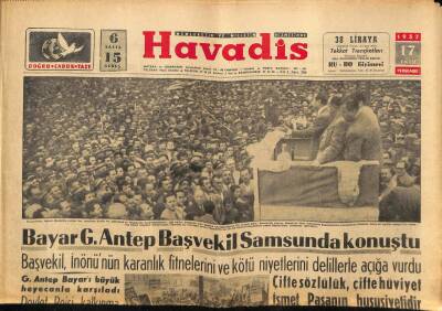 Havadis Gazetesi 17 Ekim 1957 - Bayar G. Antep Başvekil Samsunda Konuştu GZ82860 - 1