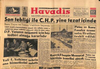 Havadis Gazetesi 17 Eylül 1958 - Çimento Serbest Olarak Satılacak - Son Tebliği İle C.H.P. Yine Tezat İçinde GZ121220 - 1