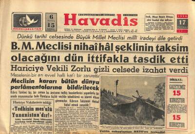 Havadis Gazetesi 17 Haziran 1958 - NATO Daimi Konseyi Hadiseyi Büyük Teessürle Karşıladı ! - B.Milletler Lübnan İçin Yardım İstiyor GZ121278 - 1