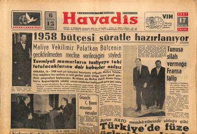 Havadis Gazetesi 17 Kasım 1957 - Tunusa Silah Vermeğe Fransa Talip GZ83086 - 1