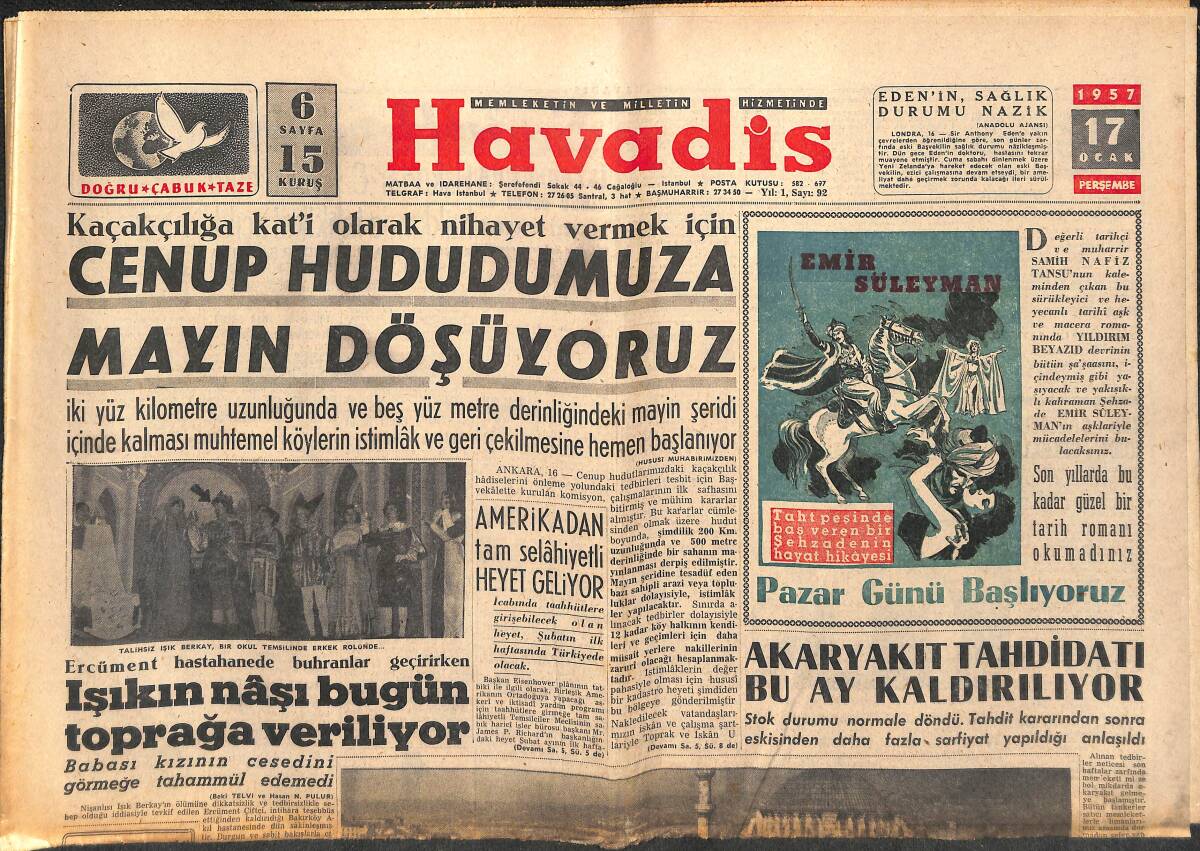 Havadis Gazetesi 17 Ocak 1957 - Yeni İmar Kanunu Bugün Yürürlüğe Giriyor - Galatasaraylılar Ve Can Çalıştı... GZ142873 - 1