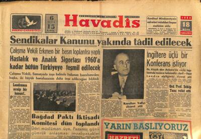 Havadis Gazetesi 18 Ocak 1958 - Sarah Churchill 50 Dolara Mahkum Oldu - Bağdat Paktı İktisadi Komitesi Dün Toplandı GZ122010 - 1
