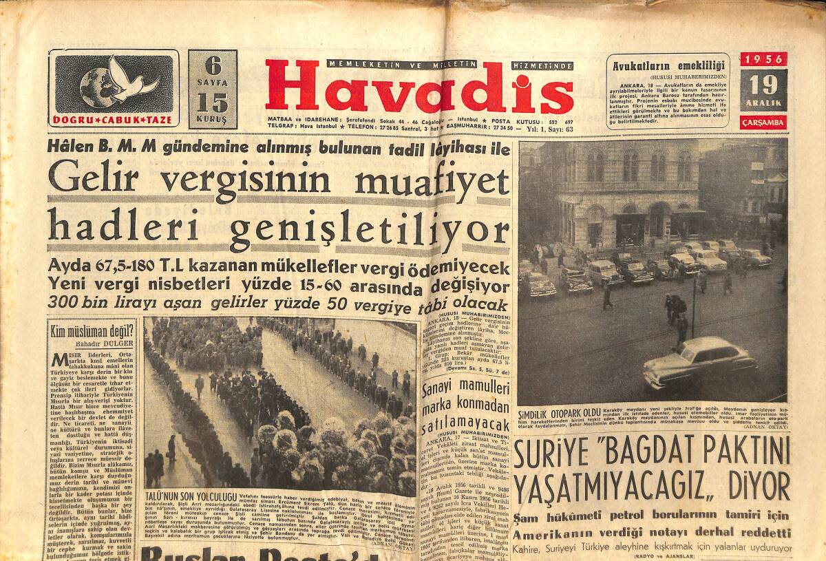 Havadis Gazetesi 19 Aralık 1956 - Ruslar Peste'den Çekiliyorlar - Anne Bancroft Kocasından Ayrılmak Üzere GZ149001 - 1