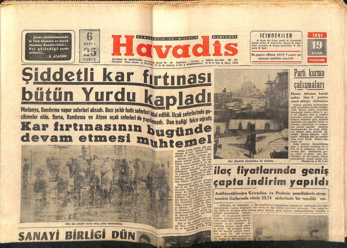 Havadis Gazetesi 19 Ocak 1961 - Fenerbahçe'deki Hadiseler Taraftarı Çok Üzüyor - Dünün Ateşli Gilda'sı Bugünün Sevimli Annesi GZ147189 - 1