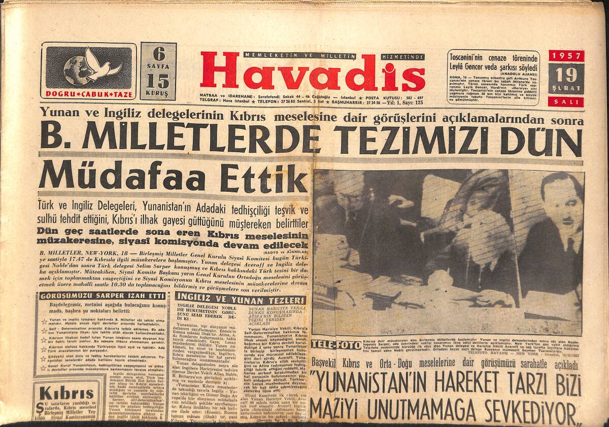 Havadis Gazetesi 19 Şubat 1957 - Marilyn Monroe'nun Kocası Meşhur Muharrir - Adnan Menderes Ankara'ya Döndü GZ149035 - 1