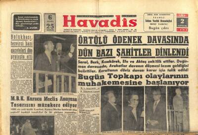 Havadis Gazetesi 2 Aralık 1960 - Örtülü Ödenek Davasında Dün Bazı Şahitler Dinlendi - Sakıp Guranın Müdafaası GZ122029 - 1