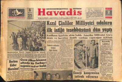 Havadis Gazetesi 2 Eylül 1958 - Kızıl Çinliler Milliyetçi Adalara İlk İstilâ Teşebbüsünü Dün Yaptı GZ121235 - 1