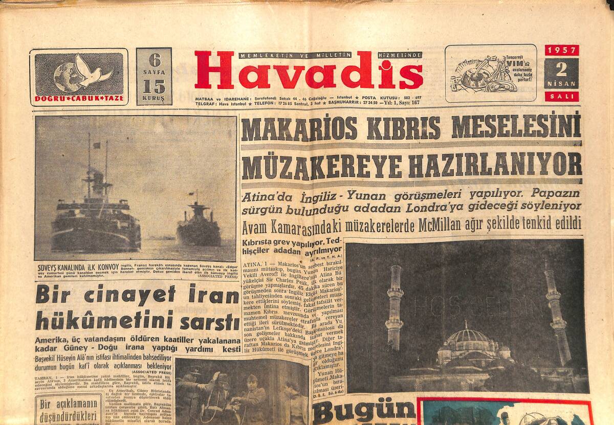 Havadis Gazetesi 2 Nisan 1957 - Bir Cinayet İran Hükümetini Sarstı - Yunan Kraliçesi Frederika Kızını Seyrediyor GZ149258 - 1
