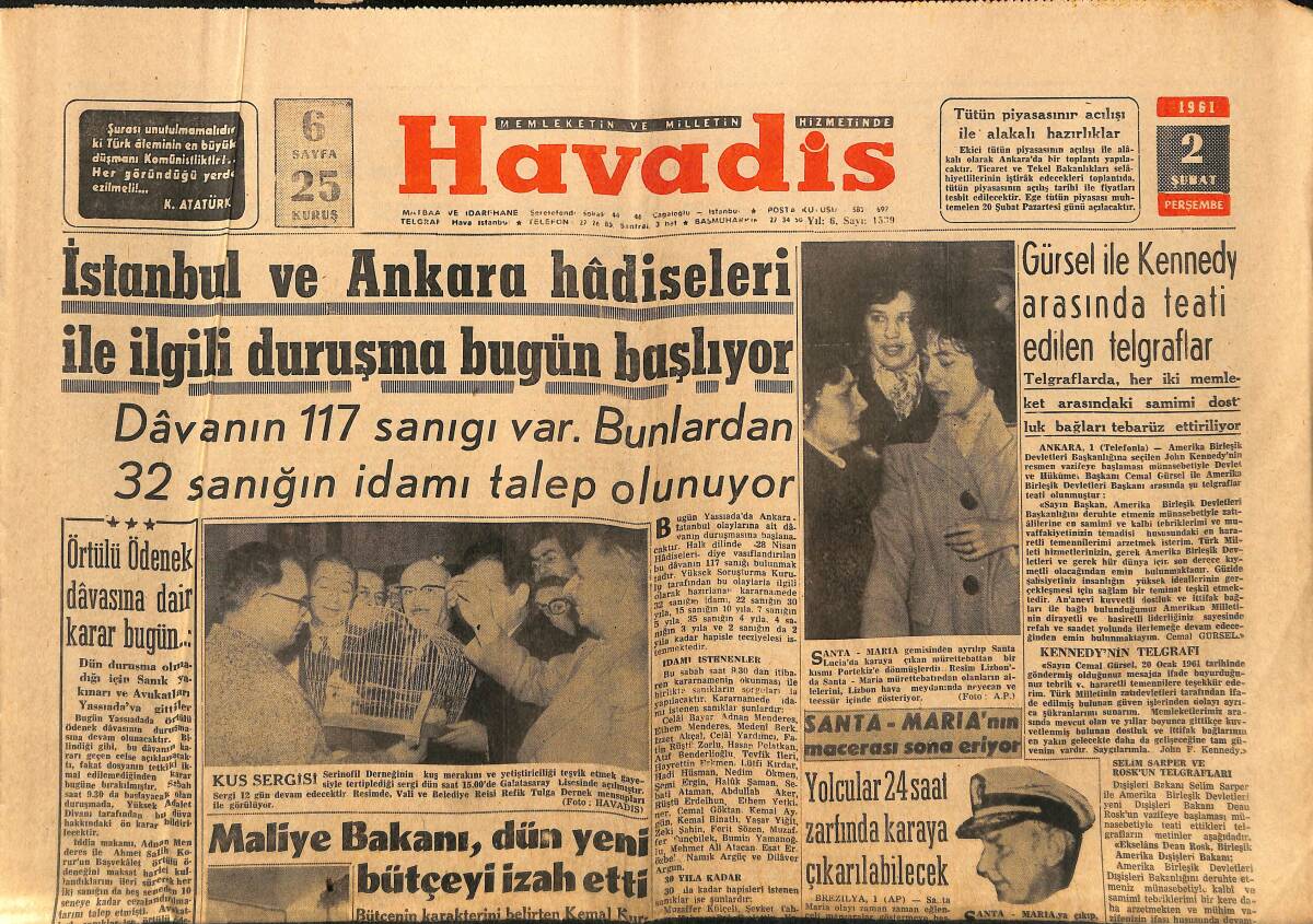 Havadis Gazetesi 2 Şubat 1961 - Sophia Loren Hastahane'de - Tahran'da Dün de Nümayişler Oldu GZ149091 - 1