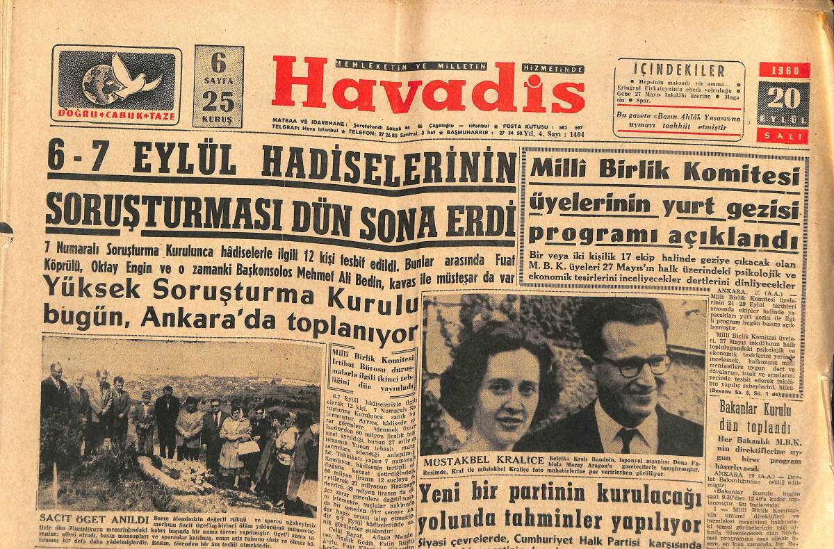 Havadis Gazetesi 20 Eylül 1960 - Mümtaz Tarhan'ın Duruşması Gene Tehir Edildi - Sacit Öget Anıldı GZ147075 - 1