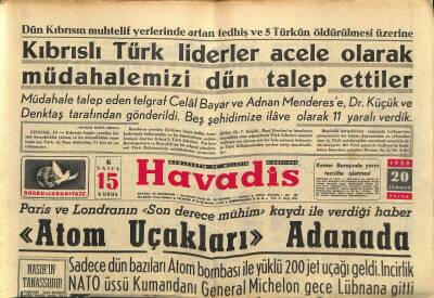 Havadis Gazetesi 20 Temmuz 1958 - İngilizler Libyaya Dün Asker Çıkardı - Kıbrıslı Türk Liderler Acele Olarak Müdahalemizi Dün Talep Ettiler GZ121956 - 1