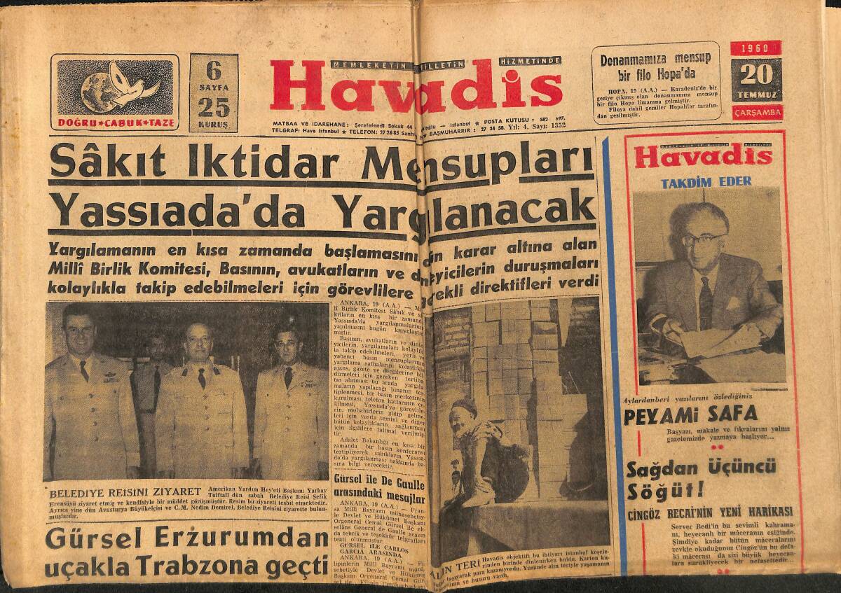 Havadis Gazetesi 20 Temmuz 1960 - Alain Delon Nişanlısı İle Hemen Evlenmek İstiyor - John Kennedy'nin Bir Alman Gazetesine Çıkan Makalesi GZ148628 - 1