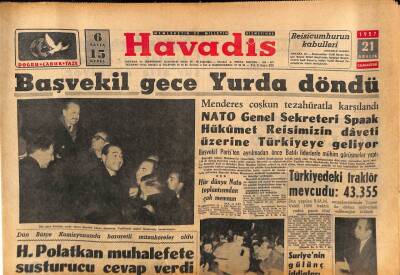 Havadis Gazetesi 21 Aralık 1957 - Türkiyedeki Traktör Mevcudu 43.355 GZ82921 - 1