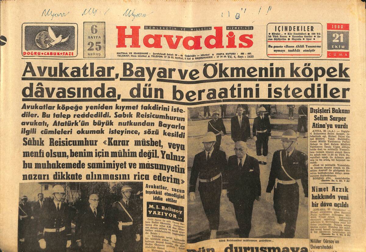Havadis Gazetesi 21 Ekim 1960 - İstanbul Valisi Dün Liselilere Hitap Etti - Nimet Arzık Hakkında Yeni Bir Dava Açıldı GZ148674 - 1