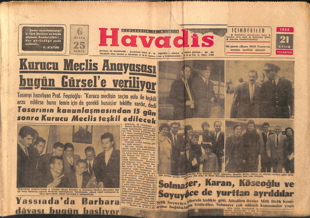Havadis Gazetesi 21 Kasım 1960 - Cento Memleketleri Yol Projeleri İnkişaf Ediyor - Traktör Fabrikası Um. Md'nün Dün Verdiği İzahat GZ147088 - 1