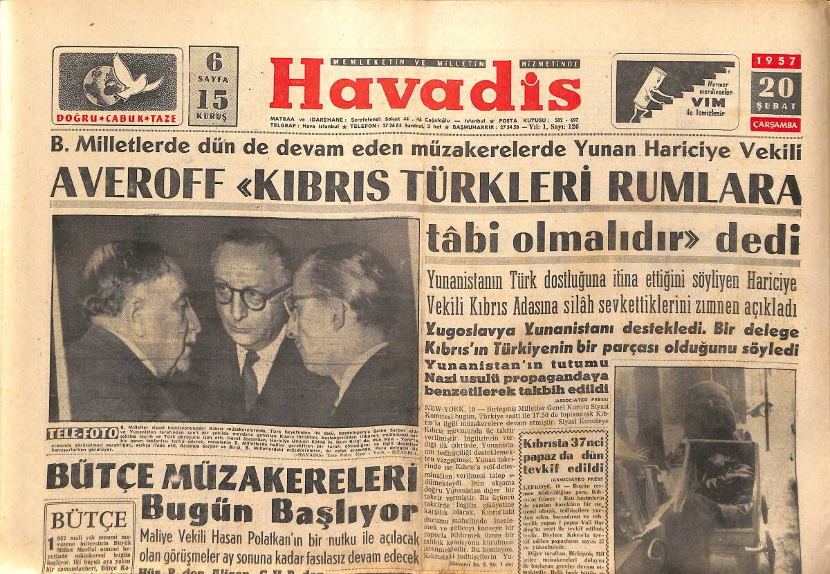 Havadis Gazetesi 21 Şubat 1957 - Bütçe Müzakereleri B. M. M. De Dün Başladı - CHP'deki İstifaların Sebebi Hizipçilik GZ149037 - 1