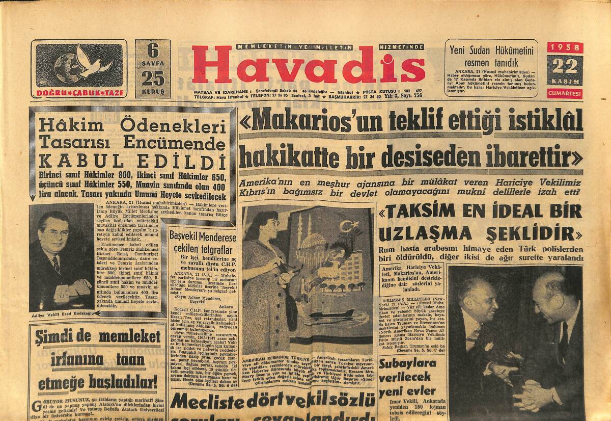 Havadis Gazetesi 22 Kasım 1958 - Birleşik Arap Cumhuriyetinde Komünistler Tasfiye Ediliyor GZ149156 - 1