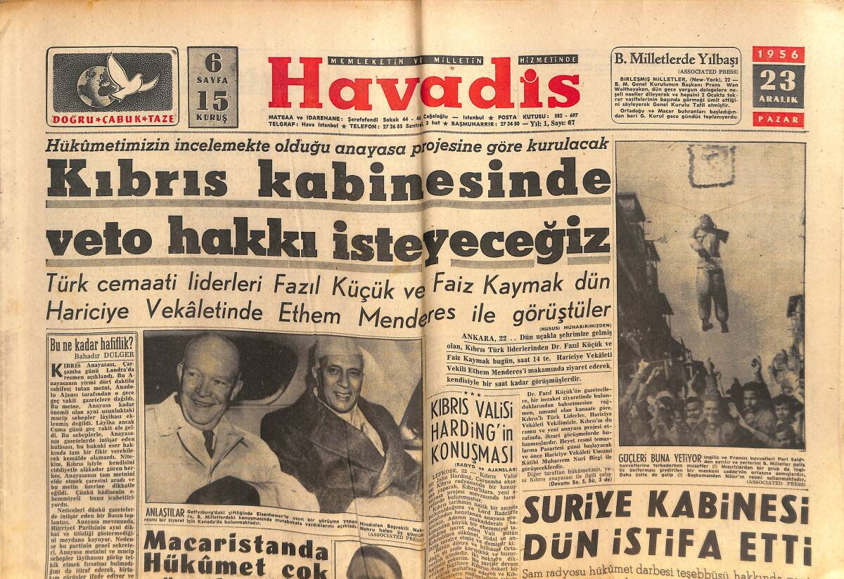 Havadis Gazetesi 23 Aralık 1956 - Marie Mc Donald, Liz'in Yerini Alıyor - Fenerbahçe Beşiktaş'la Karşılaşıyor GZ149005 - 1