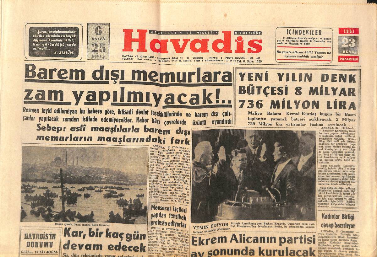 Havadis Gazetesi 23 Ocak 1961 - Liliane Brousse Bacakları Yüzünden Sevimliliğini Göstermiyor - Kraliçe Elizabeth'in Yeni Bayrağı GZ147185 - 1