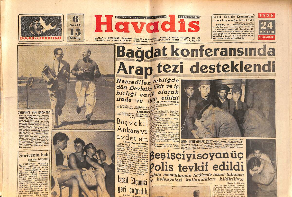 Havadis Gazetesi 24 Kasım 1956 - Kızıl Çin'de Atom Santrali Kuruluyor - B. Amerika Avrupa'ya Petrol Göndermeyecek GZ147221 - 1
