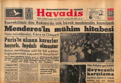 Havadis Gazetesi 25 Aralık 1957 - Kıbrıs Valisi Hatalı Yolda GZ82991 - 1