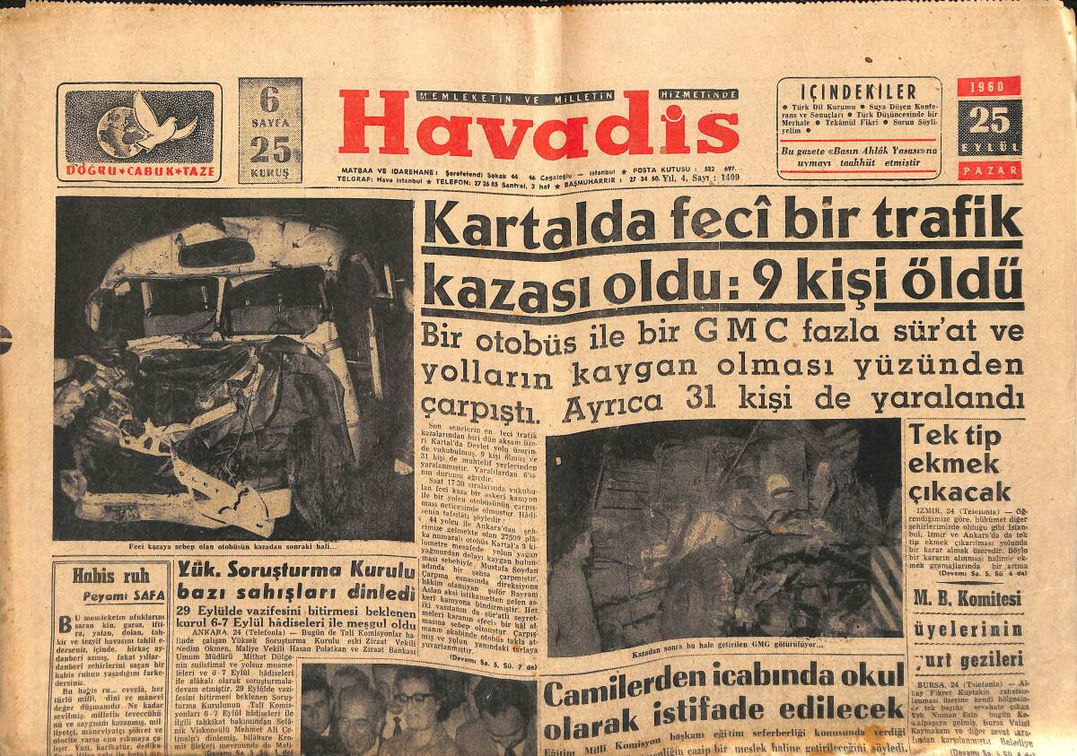 Havadis Gazetesi 25 Eylül 1960 - İsmet İnönü Dün 77. Yıldönümünü Kutladı - Rapid Geliyor GZ147079 - 1