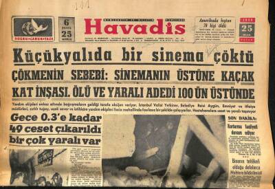 Havadis Gazetesi 25 Ocak 1959 - Küçükyalıda Bir Sinema Çöktü GZ86164 - 1