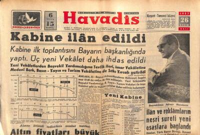 Havadis Gazetesi 26 Kasım 1957 - Yeni Vali Tarhan Vazifeye Başladı GZ83095 - 1