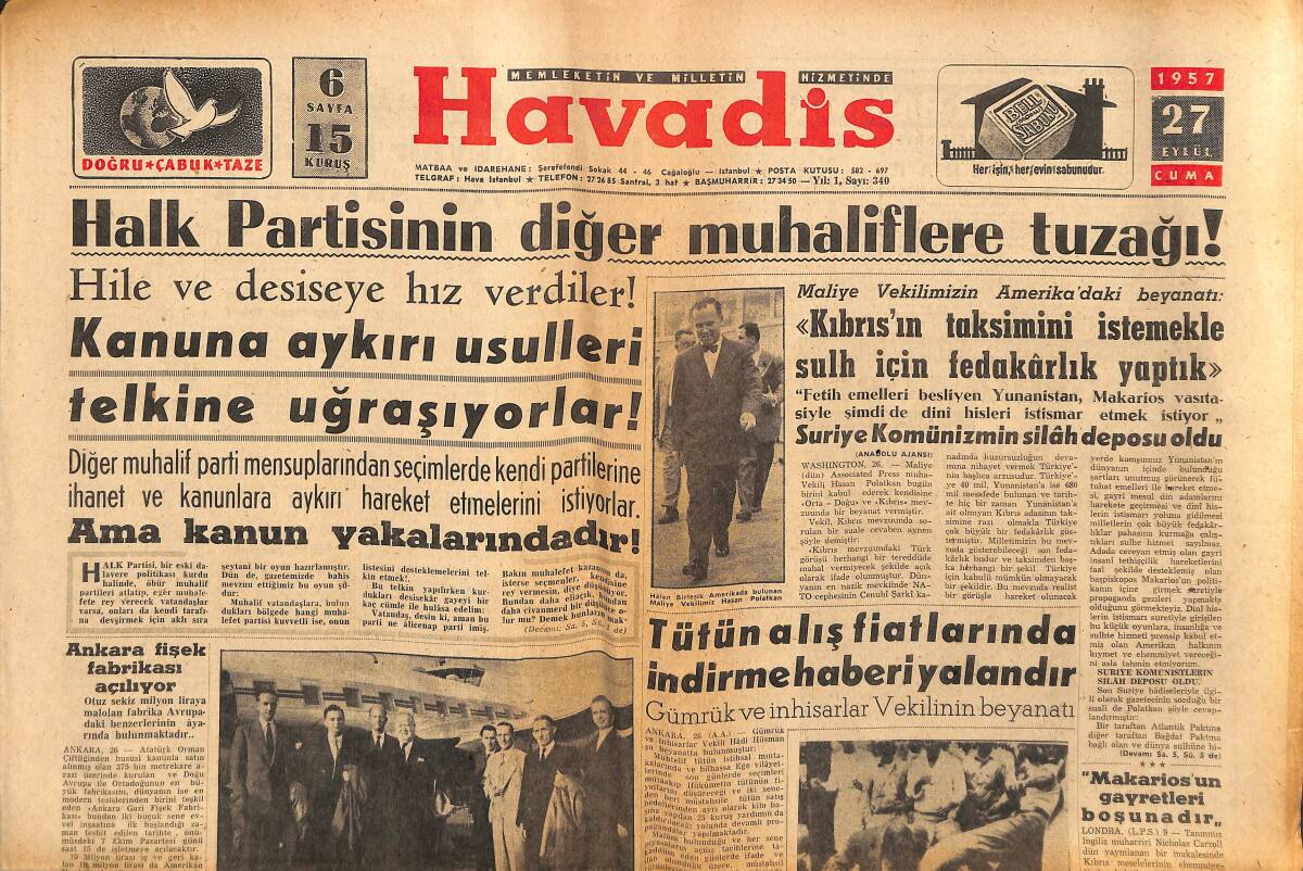 Havadis Gazetesi 27 Eylül 1957 - Marilyn Monroe Mumyalar Müzesinde - Vittirio De Sica, Gina Lollobrigida İle Birlikte Oynayacak GZ148624 - 1