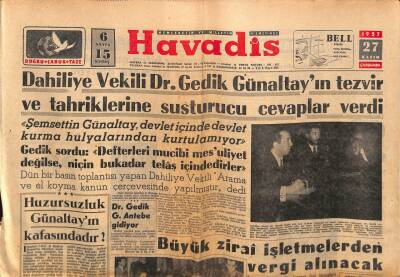 Havadis Gazetesi 27 Kasım 1957 - Kağıt Stoku Yapanlar Meydana Çıkarılıyor GZ83096 - 1