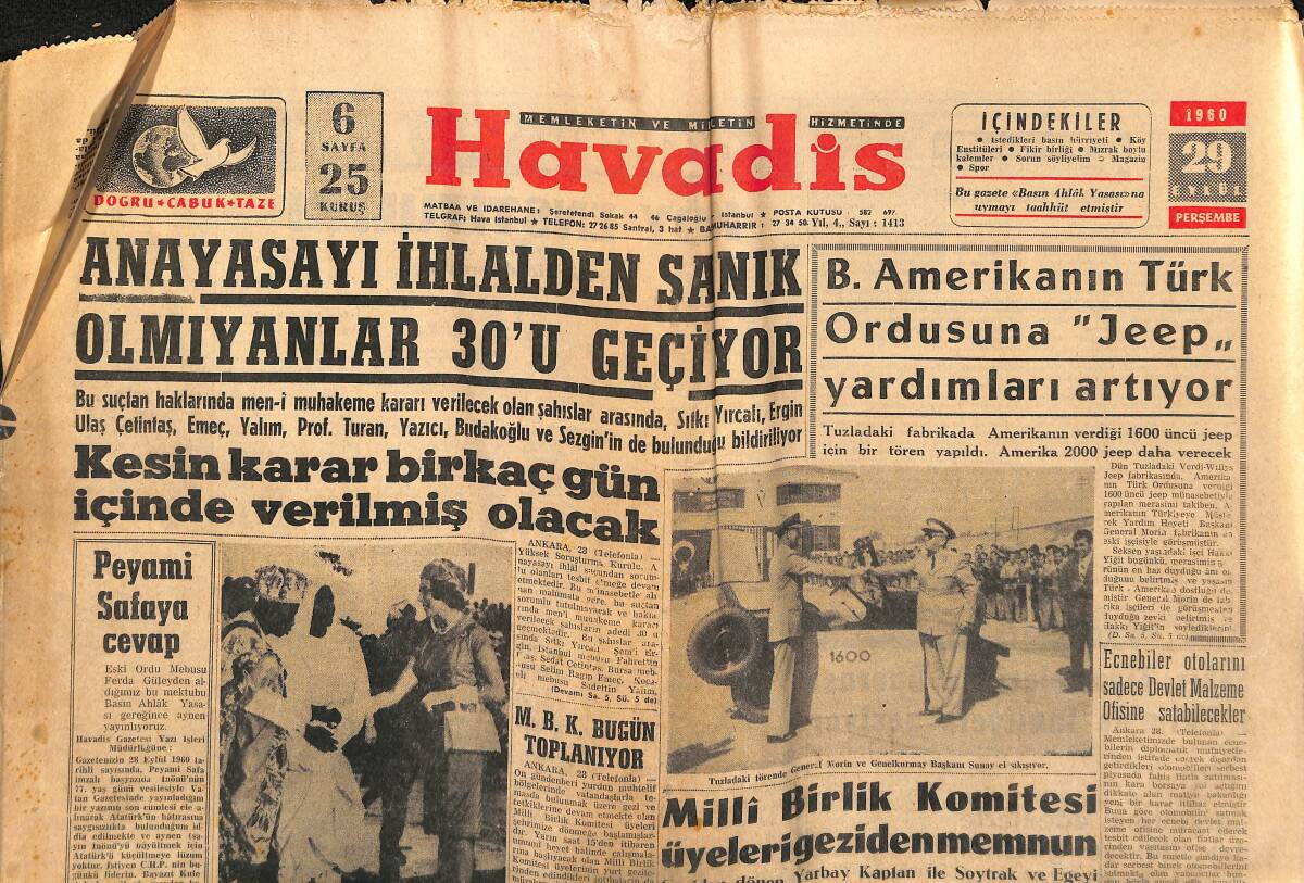 Havadis Gazetesi 29 Eylül 1960 - Kıbrıs'lı 21 Gence Burs Verildi - Milli Birlik Komitesi Üyeleri Geziden Memnun GZ147083 - 1