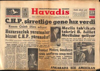Havadis Gazetesi 29 Kasım 1957 - Yeni Yunan Teklifine Ankara Sadece Güldü GZ83144 - 1