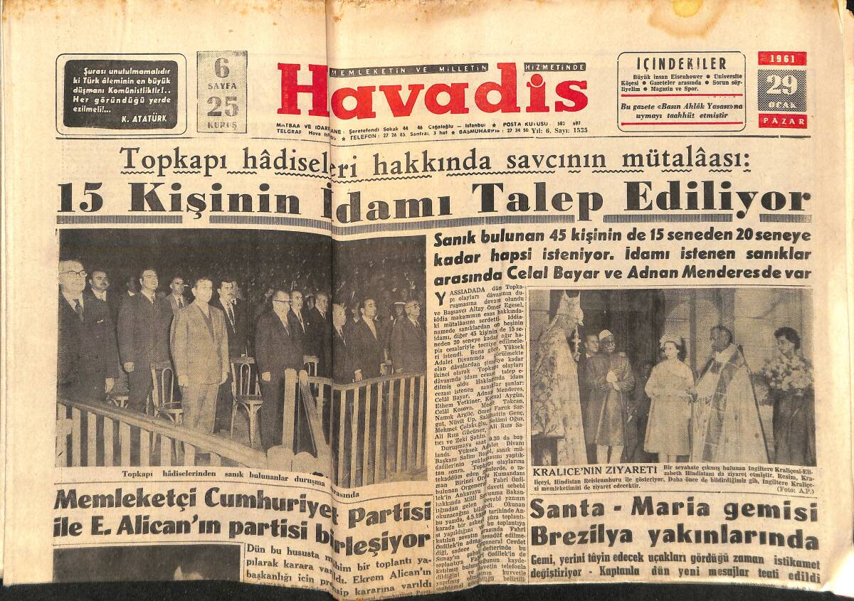 Havadis Gazetesi 29 Ocak 1961 - Marlon Brando Aşkı Yine Şark'ta Buldu - Fenerbahçe Galibiyet Serisine Devam Ediyor GZ147179 - 1