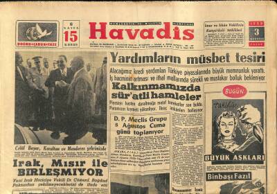 Havadis Gazetesi 3 Ağustos 1958 - Lübnanda Artık Sulh Bekleniyor - Irak , Mısır İle Birleşmiyor GZ122046 - 1