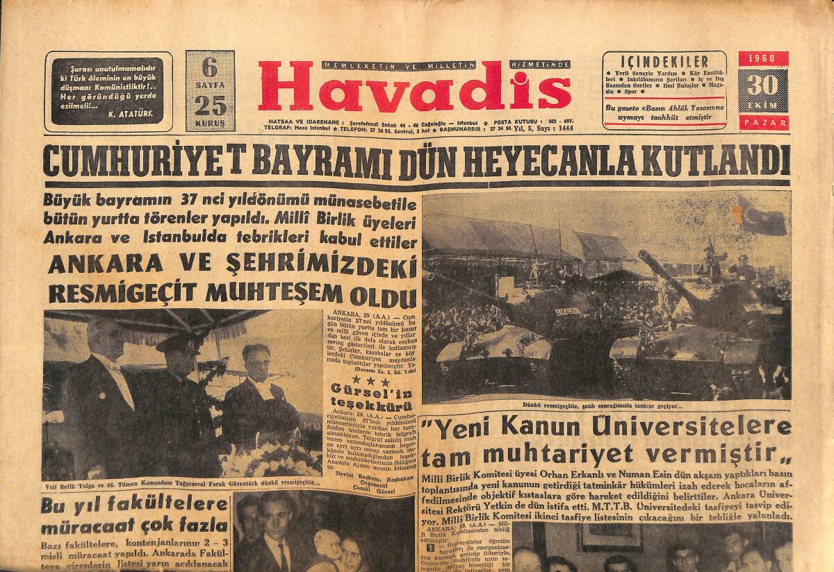 Havadis Gazetesi 30 Ekim 1960 - Dün Topa Kavuşan Metin İki Gol Attı - Ava Gardner Çöküyor Mu - Hollywood'dan Haberler GZ148607 - 1