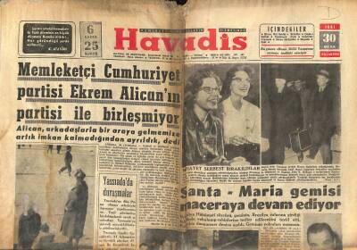 Havadis Gazetesi 30 Ocak 1961 - Memleketçi Cumhuriyet Partisi Ekrem Alicanın Partisi İle Birleşmiyor GZ121262 - 1
