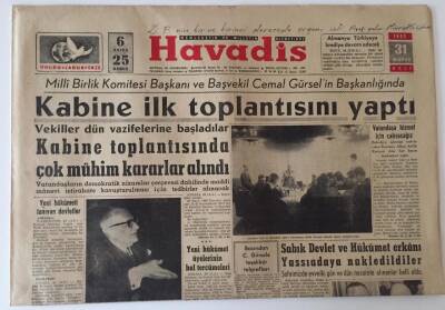 Havadis Gazetesi 31 Mayıs 1960 -Kabine İlk Toplantısını Yaptı GZ26127 - 1