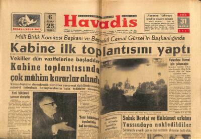 Havadis Gazetesi 31 Mayıs 1960 - Sabık Devlet Ve Hükümet Erkanı Yassıadaya Nakledildiler GZ102238 - 2