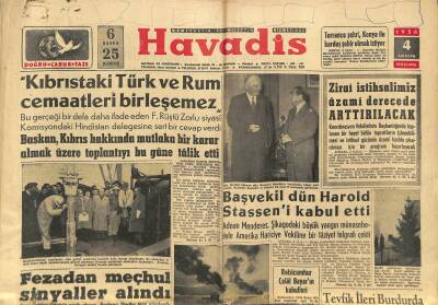 Havadis Gazetesi 4 Aralık 1958 - Başvekil Dün Harold Stasseni Kabul Etti - Fezadan Meçhul Sinyaller Alındı GZ122091 - 1