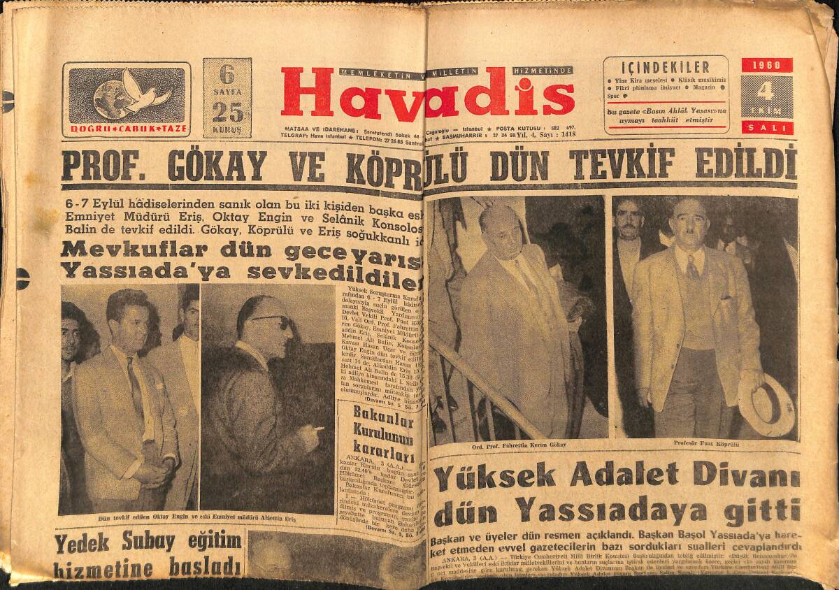 Havadis Gazetesi 4 Ekim 1960 - Ayşe Nur Nana Yargılanıyor - Jayne Mansfield Ve Sophia Loren - Gina Lollobrigida GZ148635 - 1