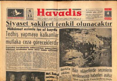 Havadis Gazetesi 4 Kasım 1957 - Siyaset Şakileri Tenkil Olunacaktır GZ83161 - 1