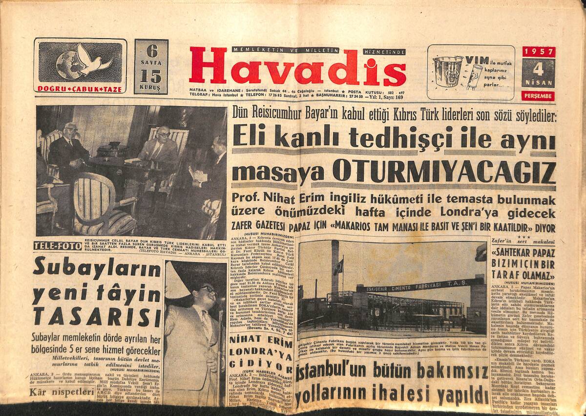 Havadis Gazetesi 4 Nisan 1957 - İstanbul'un Bütün Bakımsız Yollarının İhalesi Yapıldı - Peron'un Sevgilisi GZ149260 - 1