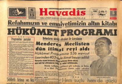 Havadis Gazetesi 5 Aralık 1957 - Asyada Tarihin En Büyük Zelzelesi GZ82927 - 1