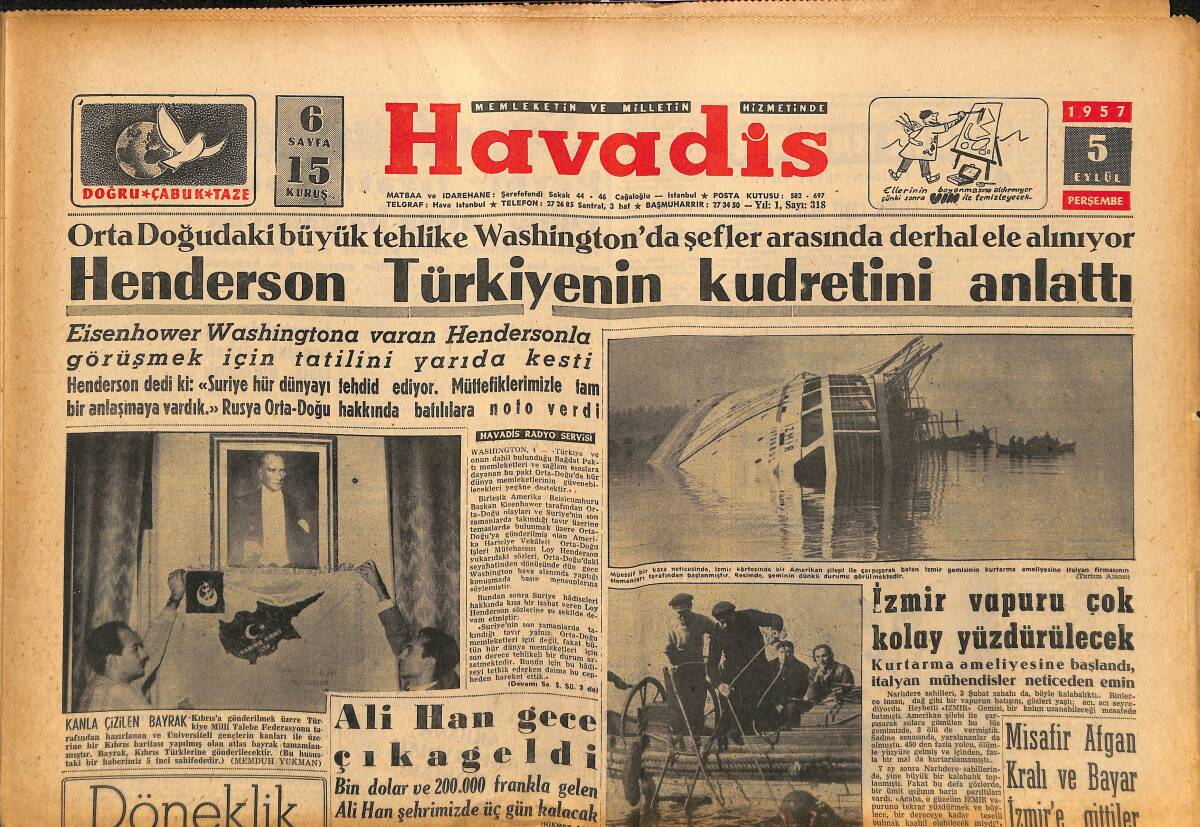 Havadis Gazetesi 5 Eylül 1957 - Metin Oktay: Manisa'da Her Gün Antrenman Yaptım - Henderson Türkiye'nin Kudretini Anlattı GZ148609 - 1