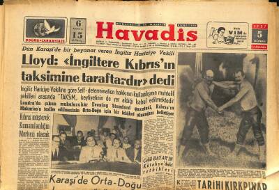 Havadis Gazetesi 5 Haziran 1957 - Tarihi Kırkpınar Güreşleri Başlıyor - Hiltonda Dünkü İntihar GZ122147 - 1