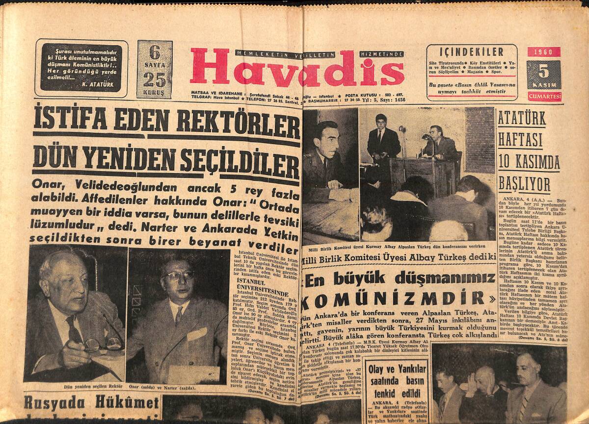 Havadis Gazetesi 5 Kasım 1960 - Ferah Diba'dan Bir Oğlu Olan İran Şahı Büyük Sevinç İçinde - Küba Kabinesi Korku İçinde GZ146973 - 1