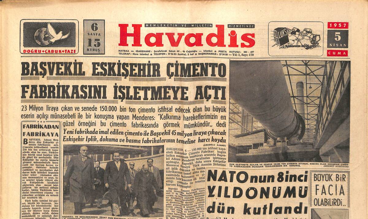 Havadis Gazetesi 5 Nisan 1957 - İzmir'de İki Subayın İdamı İsteniyor - Milli Takımımız Mısır'la Oynuyor GZ149261 - 1